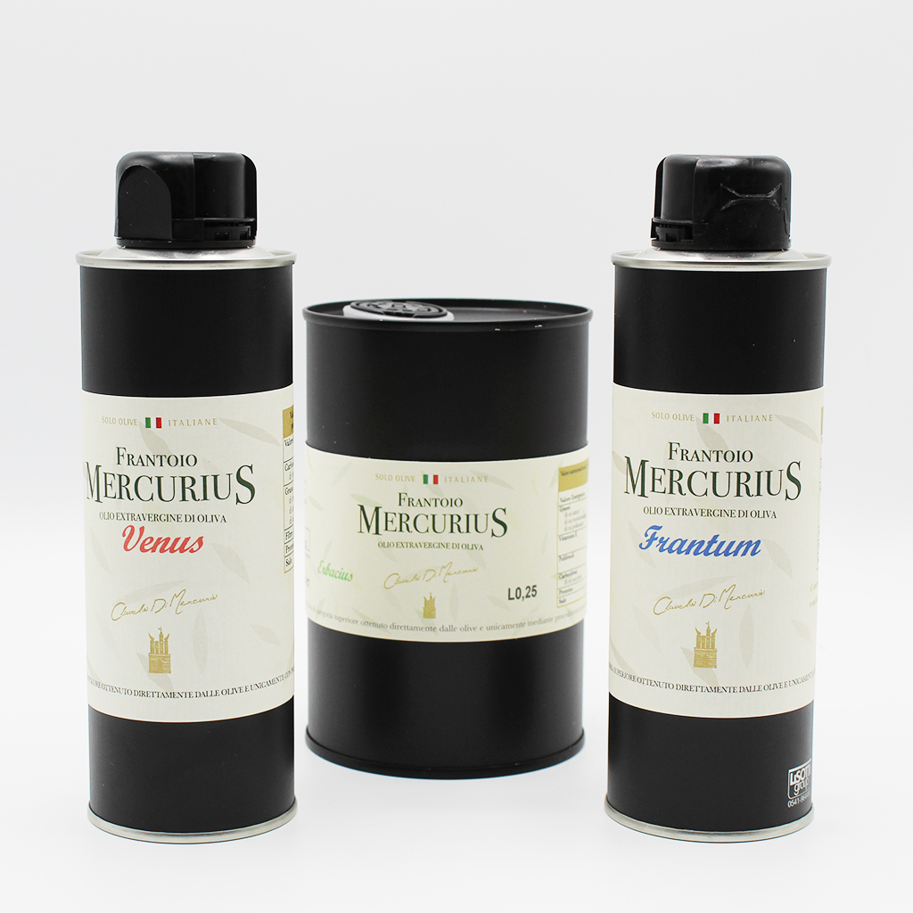 Frantoio Mercurius Box Olio 2 bottiglie 0,25 e 1 bottiglia 0,5
